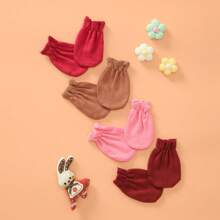 3/4/5/6 Pares de manoplas de unicolor para recién nacidos, aptas para todas las estaciones, guantes de protección de manos para niños y niñas, regalo ideal para recién nacidos