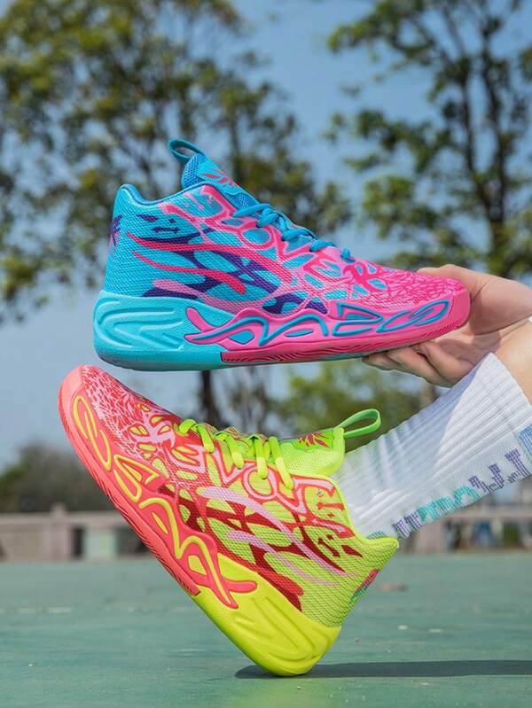 Scarpe da basket alte da uomo, design a degradé multicolore, adatte per partite, allenamento, attività sportive all'aperto, con tomaia in rete, suola in gomma, antiscivolo, resistenti all'usura, confortevoli, traspiranti, di moda per strada, adatte per tutte le stagioni, per studenti e adulti