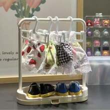 Perchero de 20 cm para almacenamiento de ropa de muñeca BJD, estante de exhibición de zapatos, caja de almacenamiento de percha de ropa de muñeca, soporte de ropa, regalo para niños para Labubu - Multicolor - Ver 3