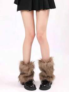 1 par de calentadores de piernas estilo vaquero occidental para mujer, calentadores de piernas mullidos y retro color marrón para chicas, versátiles y adecuados para uso diario, Y2K, cálidos y acogedores - Multicolor - Ver 7