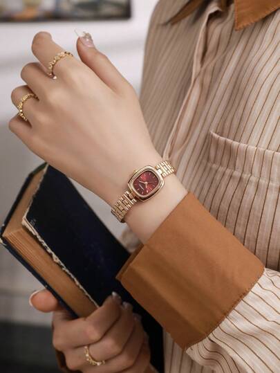 LI Piece Square Dial Watch, Vintage, Elegante Studded Numerals Inlay ation, Stainless Steel Detachable Strap Perfect Everyday Wear, Birthday s, Parties, Holiday Gatherings, As The Ideal Yourself Or Friends view 2