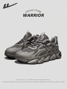 WARRIOR 1 Pair 2025 New Warrior Series Men's Chunky Sneakers, Campus Shoes, Low-Top Lace-Up, PU Mesh Upper, Cushioned & Elevated Sole, Suitable For Spring, Summer, Autumn Wear, Outdoor, Daily, Work, Study, Leisure