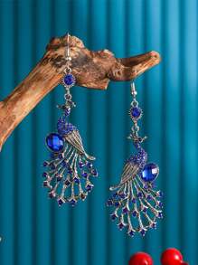 Brincos de Cristal com Rabo de Pavão Vintage, Brincos Pendentes de Moda para Mulheres
