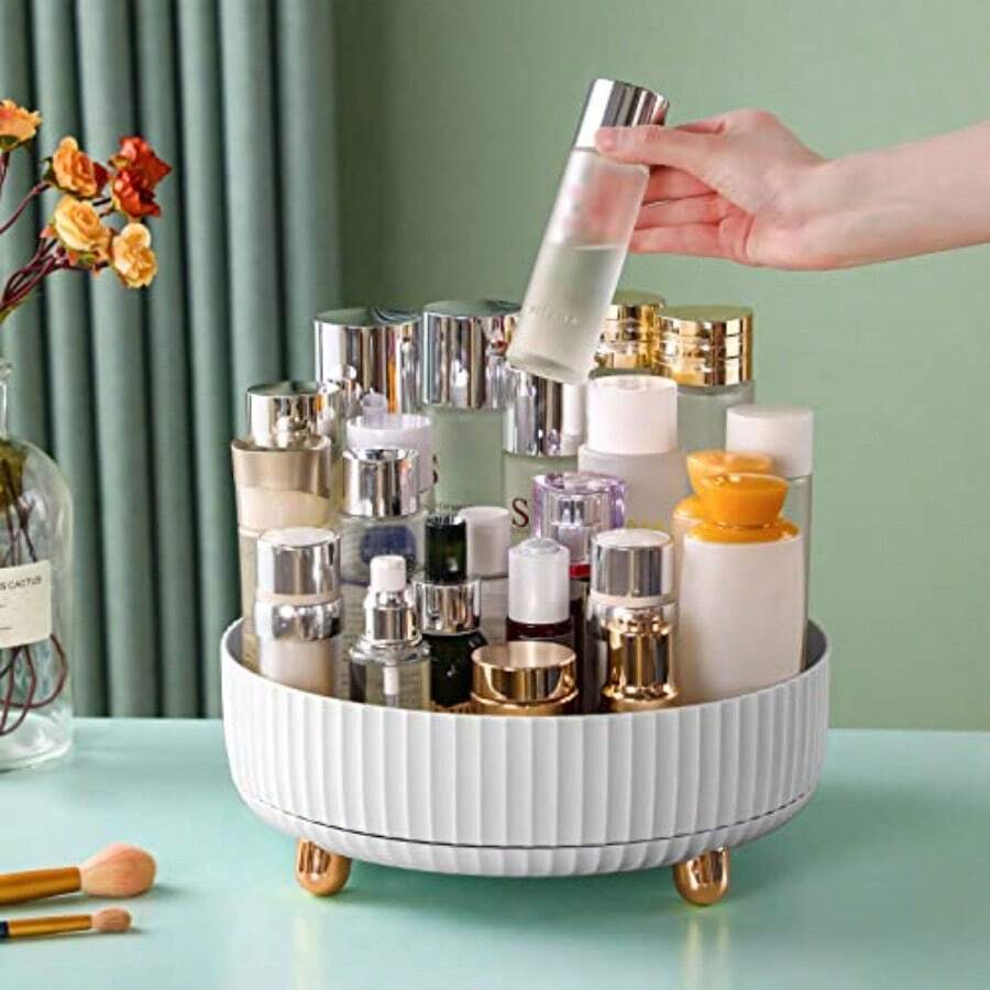 CZ Funest Makeup Perfume Organizer 360 Degree Rotating Lazy Susan Cosmetic Desk Storage Lotions Display Case Round Tray With Large Capacity For Your Jewelry  1613 - 白色 - 查看 1