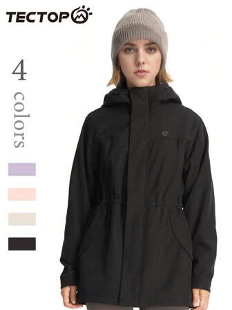 TECTOP Chaqueta con capucha de forro polar para mujer, cintura ajustable, resistente a los arañazos y duradera para exteriores en otoño/invierno