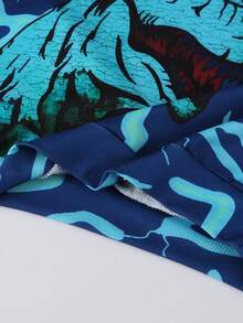 Young Boy Crew Neck Long Sleeve Cartoon Dinosaur Print Sweatshirt - Blue - View 7