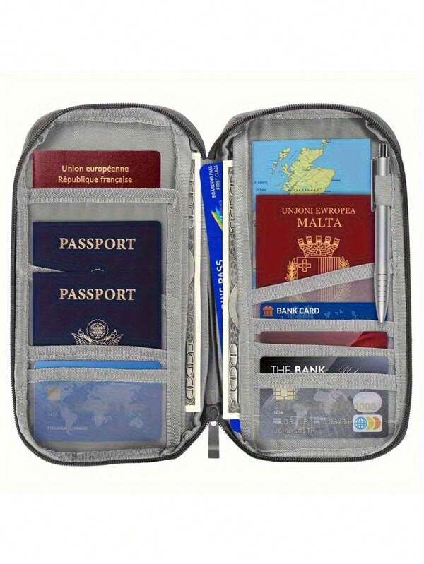 1pc High Quality Travel Passport Wallet-With Zipper, ID Card And Credit Card Holder & Mobile Phone Pocket-Black And White Mesh Storage Bag, Portable Foldable Silicone Storage Bag | Vacation Essential Security Document Storage | Fashion Design, All Season Applicable: Spring, Summer, Autumn And Wintertravel Essential For Holiday Passport Cover For Family