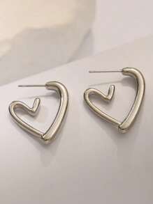 1 par de aretes minimalistas de contorno de corazón, terminado de alto brillo chapado en oro, hipoalergénicos para mujer, accesorio de estilo casual de oficina chic diario