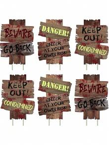 3pcs-Halloween Decorations Beware Signs Yard Stakes Outdoor Creepy Assorted Warning Sign,Scary Zombie Theme Party Decor Supplies ,Halloween Decorations - Multicolor - View 1