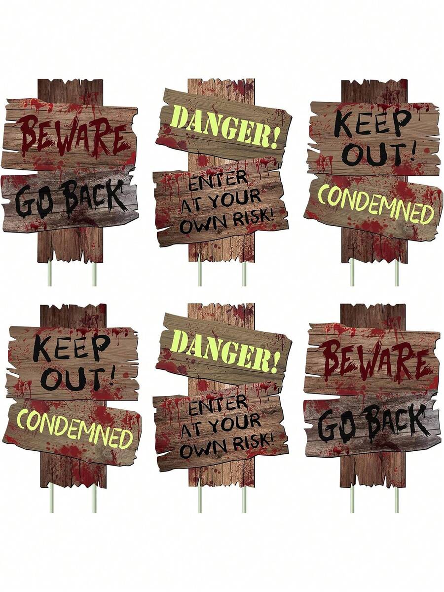 3pcs-Halloween Decorations Beware Signs Yard Stakes Outdoor Creepy Assorted Warning Sign,Scary Zombie Theme Party Decor Supplies ,Halloween Decorations - Multicolor - View 1
