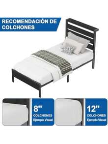 Individual con Cabecera de Almacenamiento, Marco de Cama Individual Plataforma con LED RGB y Estación de Carga, 30CM Gran Espacio Debajo, Sin Somier, Estructuras de Cama Fácil de Montar-Negro - Negro - Ver 7