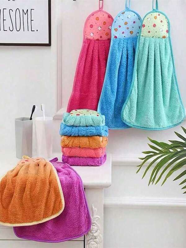 1pc/5pcs/12pcs Coral Fleece Hand Towel, Bathroom Towel, Kitchen Cleaning Cloth, Soft Absorbent Dish Cloth (Random Color)
