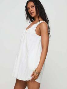 Lace  Bow Detail Dress - Women's Sweet Layered Design Sundress, Loose Fit Babydoll Style For Spring/Summer - White - View 4