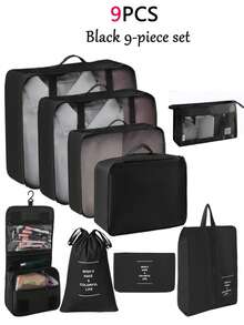 7 pièces Set d'organisateurs de voyage portables, fabriqués en tissu léger et résistant aux plis, incluant des cubes d'emballage pour vêtements, des sacs à chaussures transparents, une pochette pour cosmétiques, un sac de toilette, un sac à linge en maille, un design à compartiments efficace pour les valises et les rangements d'armoire à la maison - Multicolore - Voir 22