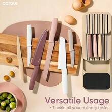CAROTE 11 Pieces Knife Set With Block For Kitchen, Stainless Steel Razor-Sharp Blade, Triple Riveted Ergonomic Handle, Wooden Magnetic Block, Essential Knife Block Set, Beigeprompt Goods - Cape Taupe - View 7