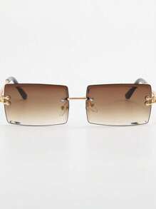 1 Stück rahmenlose rechteckige Brille mit Farbverlauf, modische Modebrille, geeignet für Outdoor & Urlaub, Preppy Stil für Schulanfang, rechteckiger Form