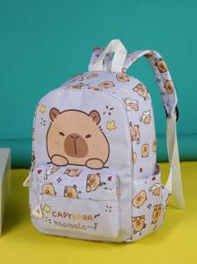 1 pieza Mochila Bonita de Capibara - Estampado de Animal de Dibujos Animados, Estilo Informal, Mochila de Vuelta al Colegio, con Cierre de Cremallera y Correa para el Hombro Ajustable, Adecuada para la Escuela y los Viajes