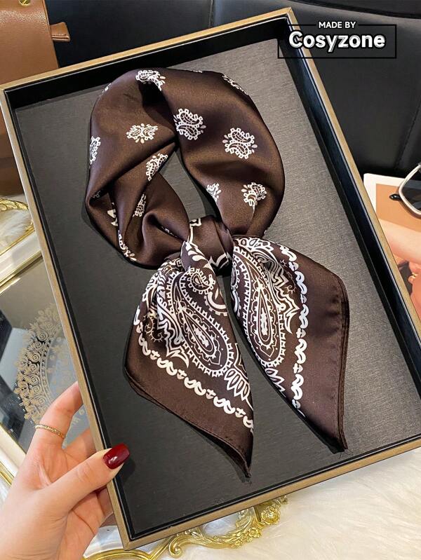 1pc Faux Silk Paisley Print Small Bandana, Men's Accessory For Neck/Head Wrap, Sun Protection, Versatile Scarf