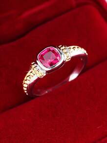 1pc Elegant Simple Square Design Zirconia Stone Ring, Suitable For Ladies As Valentine's Day, Wedding, Anniversary Gift And Daily Wear, Party Occasions