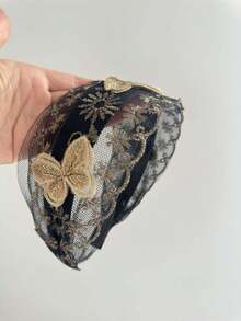 1 件女士复古优雅蝴蝶蕾丝金银线花卉 3 只蝴蝶宽头带，透气，适合所有发型和场合，波西米亚风，秋季