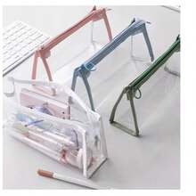 1 Clear Pencil Case Solid Clear Stationery Case Simple Portable Student Pen Case, Office Stationery Desktop Storage Organization - 白色 - 查看 2