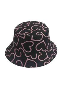 1pc Sweet Heart Print Reversible Bucket Hat, Women Fashion Versatile Sun Hat For Daily Wear And Valentine's Day
