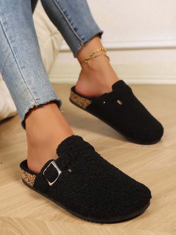 Women's Plus Size Plus Fleece Thick Mule Slippers, Couples Autumn/Winter High-End Warm Thermal Lined Office Thick Bottom Clogs, Slippers - Comfortable Hollow Out Flat Shoes, Lightweight Breathable | Casual Flat Slip-On Shoes Suitable For Home, Outdoor, Office And Gatherings, Round Toe Style