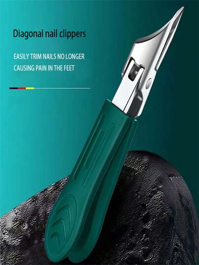 Modern Stainless Steel Toenail Clipper, 25° Angled Blades - Splash Resistant Design For Thick/Ingrown Nails, Ergonomic Non-Slip Handle, Black And Green (Holiday Green Handle) - Foot Care Tool