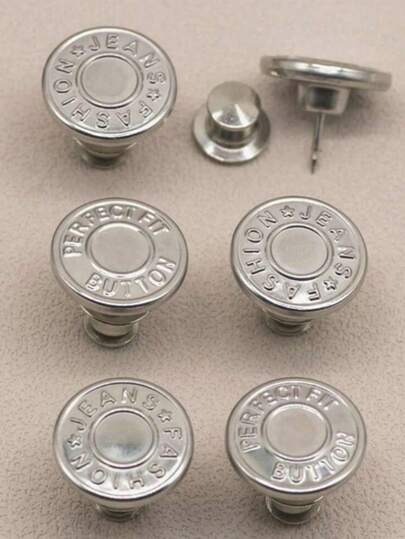 Juego de 4 piezas/6 piezas Botones de repuesto para jeans, botones de cintura sin clavo, botones de cintura con letra plateada multifuncionales y desmontables, para ajuste de talla de jeans y faldas, kit de reemplazo de botones de jeans sin necesidad de coser