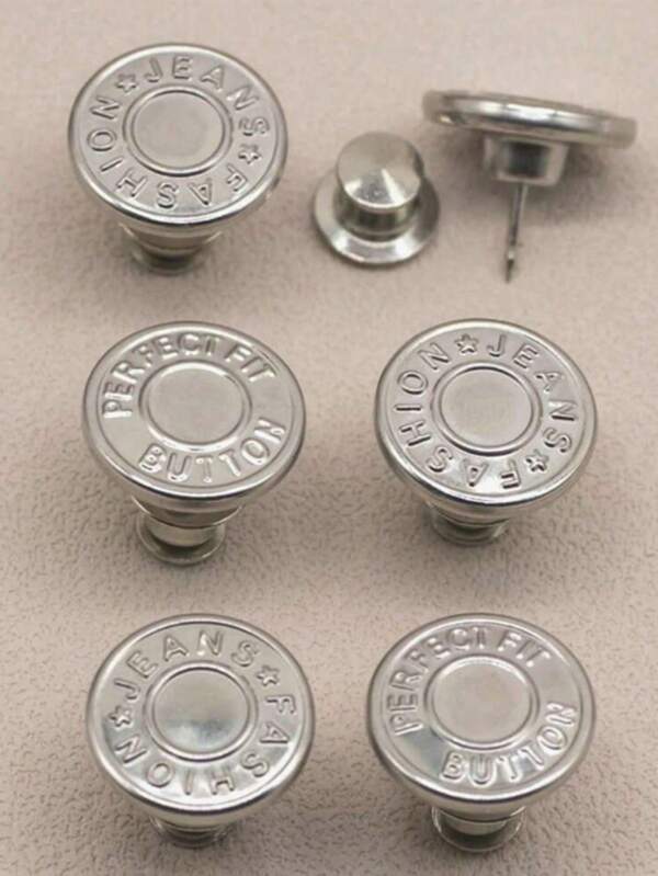 4pcs/6pcs Jeans Replacement Buttons Waist Free Nail Jeans Buttons, Silver Letter Waist Buttons Multifunctional Detachable Tower Buttons Jeans Skirt Waist Adjustment Size Change Jeans Fixed Buckle, Free Nail Detachable Jeans Button Replacement Set, No Sewing Buttons