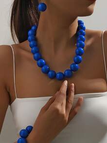 4pcs/Set Beaded Necklace, Bracelet, And Earrings Jewelry Set, Personalized Fashion Exaggerated Retro Retro Style For Women - Buddhist Bead Jewelry Set - View 9