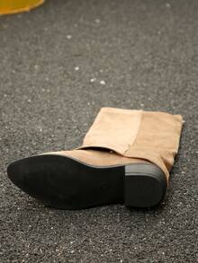 Fall/Winter Slimming Suede Shaft Knee-High Boots, Chunky Heel Elevator French Western Pointed Toe Knee Boots For Women - Khaki - View 4