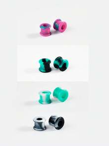 4pairs Uneven Colored Marble Pearlized Flesh Thick Silicone Ear Tunnel Earrings Expander Round Double Flared Flesh Gauges Plug Piercing 8mm-38mm - Color Mixing - View 19