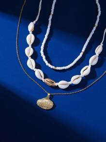 Set de 3 collares colgantes con criaturas marinas de estilo bohemio, serie de collares artesanales con cuentas y conchas marinas, adecuado como accesorio de moda para vacaciones y viajes de mujer
