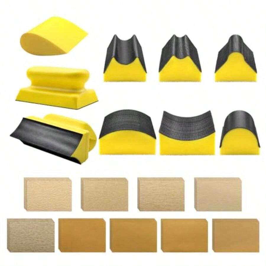 VIBRATITE 9PC Contoured Profile Hand Sanding Block 4Inch Hand Sander Block With Interchangeable Convex And Concave Shapes And 45Sheet Assortment Sandpaper For Automotive Woodworking And Furniture Projects - As Pic - View 1