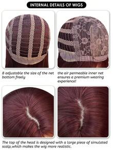 alicegarden 1 Stück hitzeresistente synthetische, gerade Perücke in Rot mit Mittelscheitel und Pony, 20 Zoll lang, aus Fasern hergestellt, geeignet für den täglichen Gebrauch, natürlich und realistisch. (Zubehör nicht enthalten)