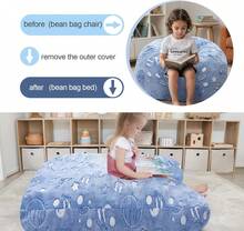Kids Bean Bag Chair Turn Into Beanbag Bed, Unicorn Toddler Bean Chair For Girl Boy Sleeping, Lazy Children Sofa Couch With Filler, Convertible Child Floor Mattress, Glowing Space - 玫紅色 - 查看 5