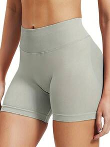 Y2K Style Dopamine Shorts With Perfect Fit, Made Of Super Stretchy Fabric To Sculpt Curves And Lift Buttocks. 90% Premium Nylon, 10% Elastane. Fashionable And Versatile, Suitable For Daily Wear, Sports, Fitness And Yoga. - Light Grey - View 5