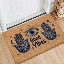 1pc 16"*24" 18"*30" Evil Eye Welcome Mat - Non-Slip, Hand Washable, Stain-Resistant, Rectangular Doormat With Rubber Backing, "GOOD VIBES" Design, Indoor/Outdoor Use, Ideal For Home Decor, Home Entrance Decor|Decorative Doormat|Rubber Backed Mat