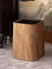 1PC Retro Imitation Wood Grain Garbage Can, Household Tea Table Living Room Kitchen Bathroom Large Capacity Wastebasket Plastic Bucket,Desktop Trash Can, Home Decoration
