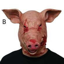 1pc Horror Pig Cosplay Prop With Hair, Pig Head Mask For Makeup, Masquerade Party, Holiday Decoration, Latex Rotten Pig Face Mask Halloween