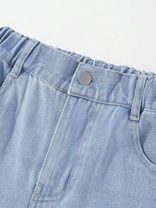 1条装 女童休闲百搭褪色蓝色直筒破洞牛仔裤