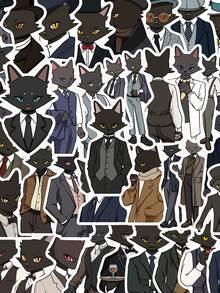 50PCS Black Cat Gentleman Stickers Funny Animals Decals For Laptop Luggage Skateboard Computer Phone Sticker - Multicolor - View 1