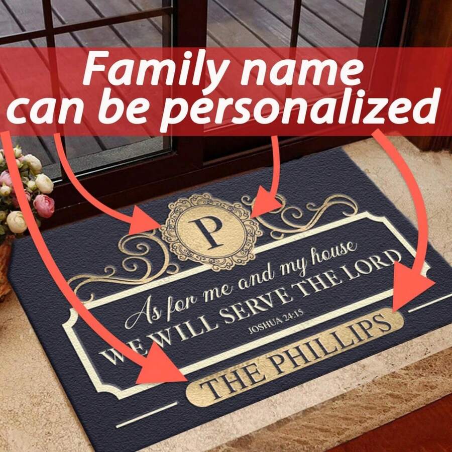 1pc 16"*24" 18"*30" Faithgee As For Me And My House We Will Serve The Lord Doormat Personalized Door Mats For Inside And Outside Entry As For Me And My Home We Will Serve The Lord Doormat Back To School - Black - View 1
