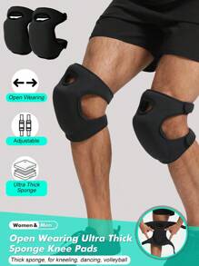 2pcs- Open Wearing Ultra Thick Sponge Knee Pads, Knee Braces For Women& Men, Suitable For Use When Kneeling On The Ground To Reduce Knee Friction, Volleyball, Dance, Yoga, Cycling, Workout, Climbing, Doing Household Chores ( Black )