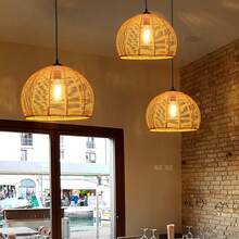 E27 手工编织藤绳复古吊灯，工业风格铁艺，适用于餐厅、酒吧、烧烤、复古装饰、波西米亚风格吊灯 - 麻繩吊燈 - 查看 5