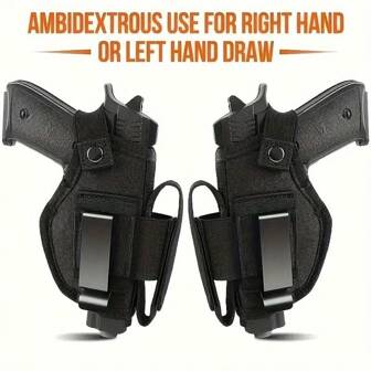 Funda para pistola de 9mm neutra, interior/exterior, oculta y portátil, equipada con bolsillos para el cargador, de tela negra duradera, con correa ajustable para el hombro y diseño de ajuste seguro, apta para actividades al aire libre como caza y pesca, almacenamiento de armas
