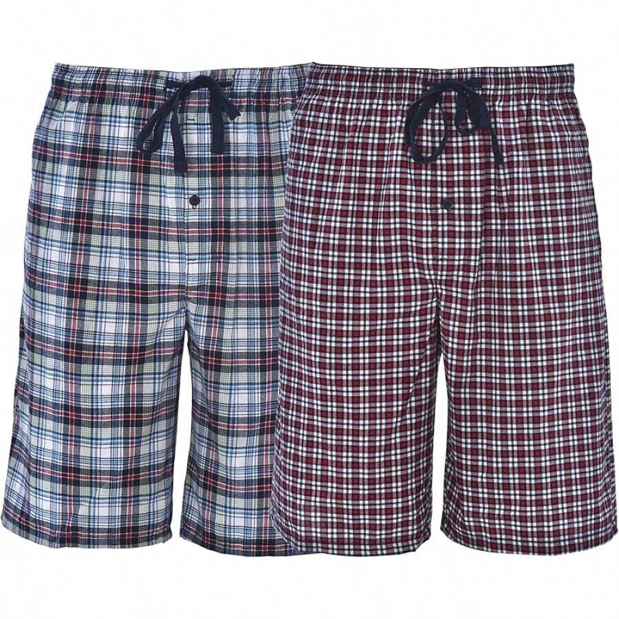 Mens 2 Pack Cotton Sleep Short,5 Inseam, Comfortable And Breathable, Assorted Colors - Red - View 1