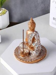 Estatua de Buda pequeña decorativa de escritorio con incrustaciones de ladrillos de resina (no incluye taza de hierro) - Multicolor - Ver 6