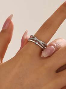 Nooxian 1 pezzo Anello regolabile da sposa, stile elegante e chic, anello di fidanzamento di lusso in rame con croce e zirconia cubica per donna